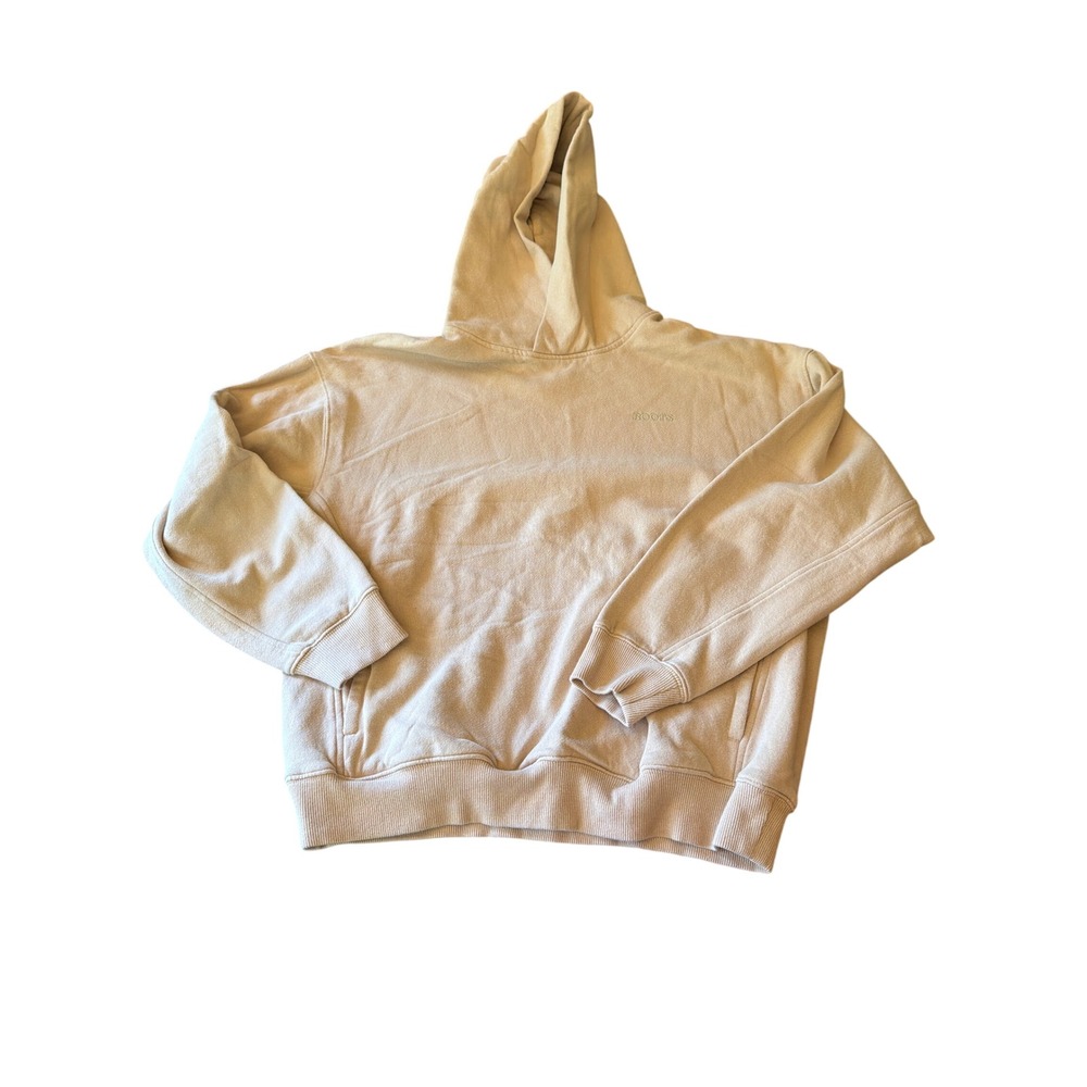 Roots Hoodie Tan Organic Cotton Fleece Pullover Tonal Logo Relaxed Fit Size 3